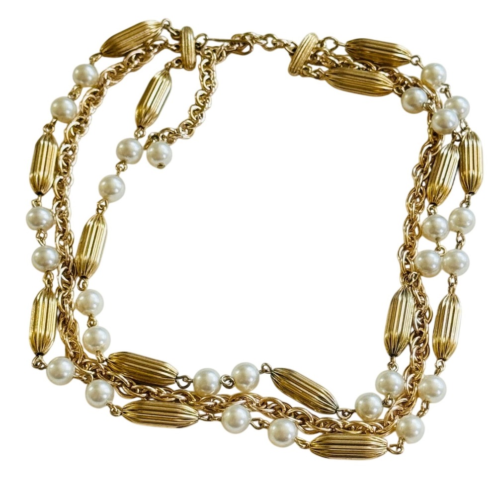 VTG Estate Regal coro Necklace pearl beads gold plated double strand 1950s 18"